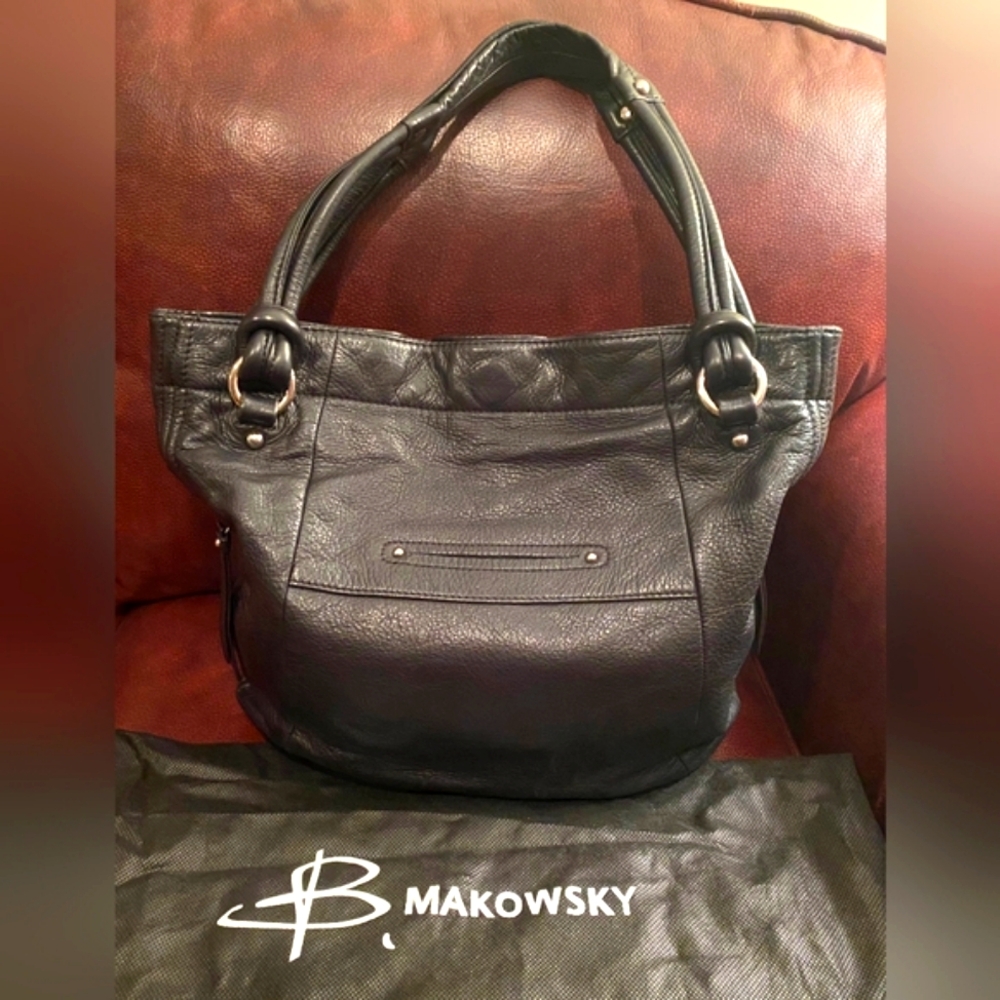REDUCED!! NWOT B. Makowsky Black Leather HOBO Bag - Picture 2 of 3
